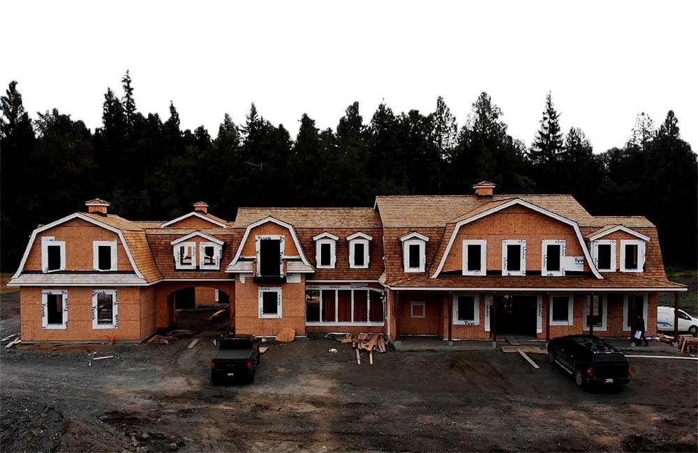 Cedar roof on house wide angle